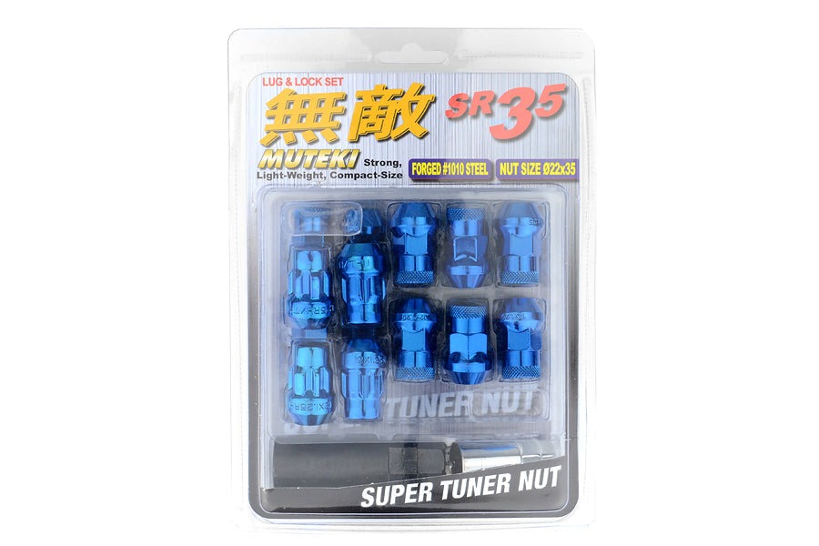 Wheel Mate Muteki SR35 Close End Lug Nuts w/ Lock Set - Blue 12x1.50 35mm