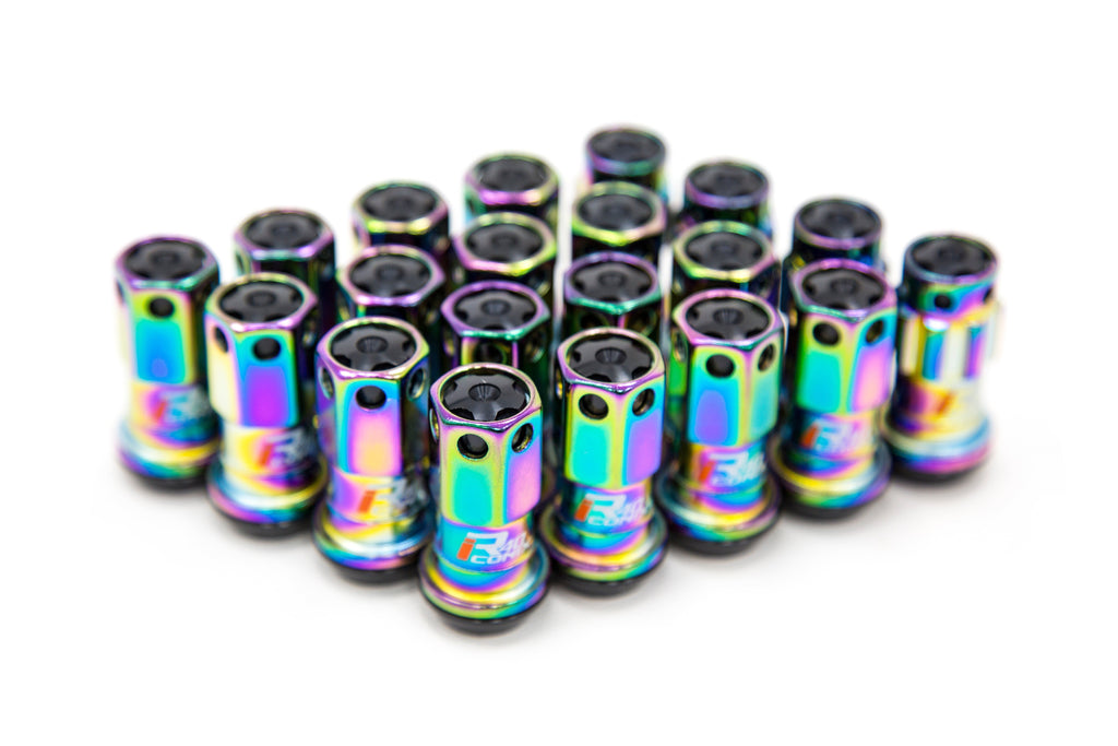 Project Kics R40 Iconix 12x1.25 Neo Chrome Lug Nuts w/ Locks and Black Caps - Universal