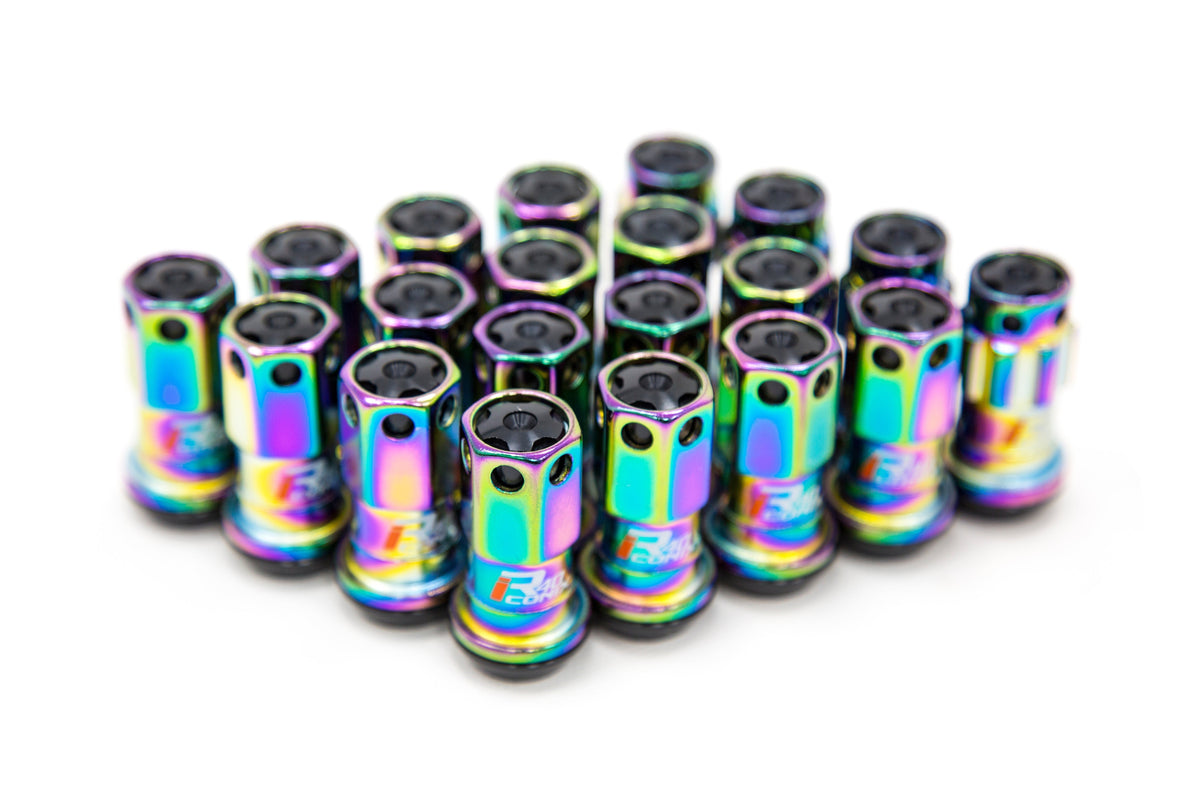 Project Kics R40 Iconix 12x1.25 Neo Chrome Lug Nuts w/ Locks and Black Caps - Universal