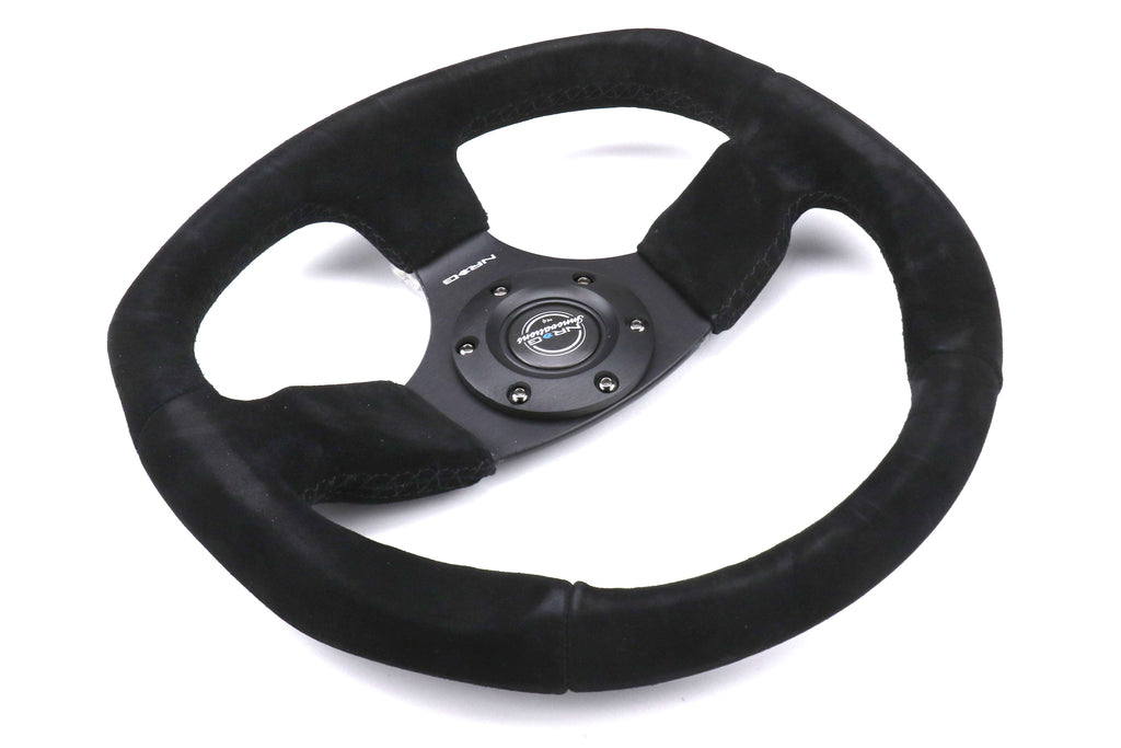 NRG Reinforced Steering Wheel Flat Bottom Suede Black - Universal