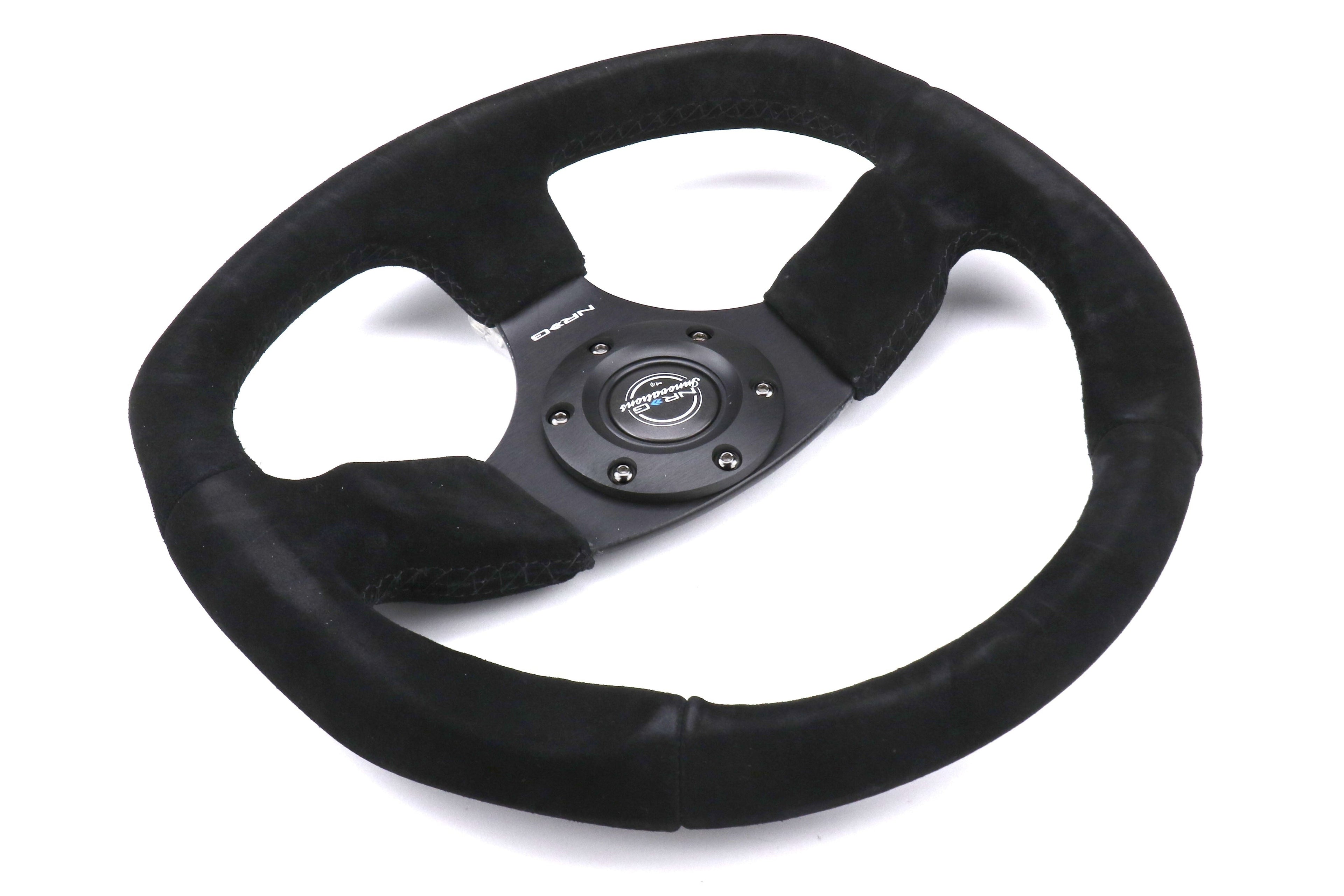 NRG Reinforced Steering Wheel Flat Bottom Suede Black - Universal