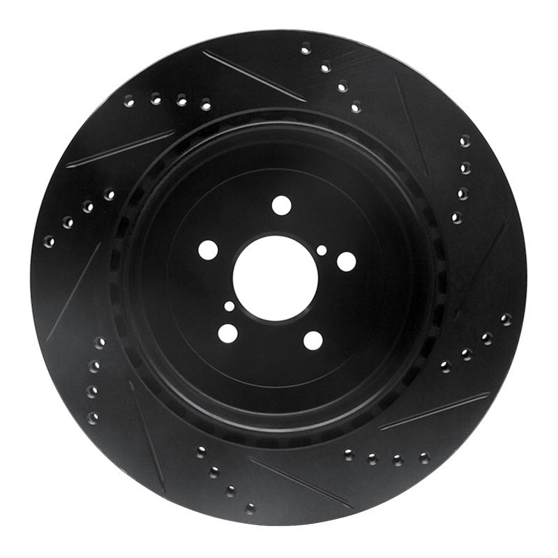 R1 Rear Left Drilled & Slotted Black Brake Rotor - 2004 Subaru STI