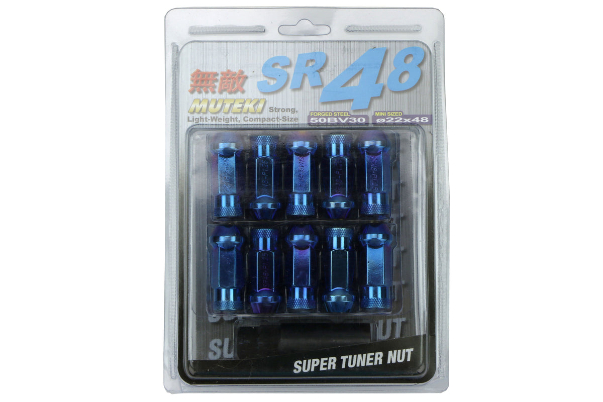 Wheel Mate Muteki SR48 Open End Lug Nuts - Burning Blue Neon 12x1.25 48mm