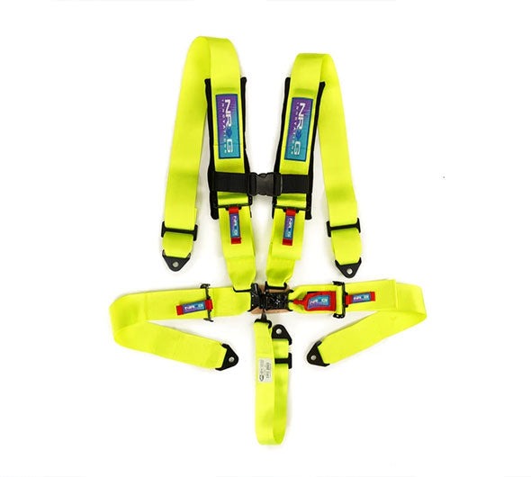NRG Innovations SFI 16.1 5pt 3 inch Seat Belt Harness with pads / Latch Link - Neon Green 12/22 - Universal