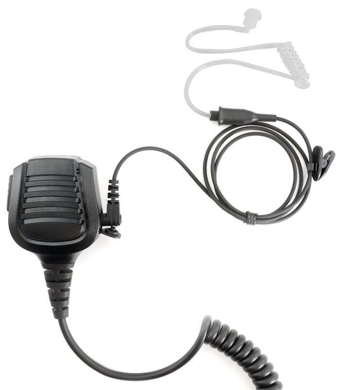 Rugged Radios PATROL Moto Kit - Ear Piece and Hand Mic With R1 (Blue) - Business Band Radio