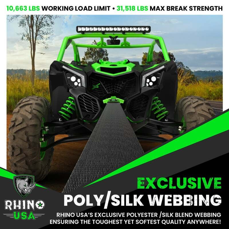 Rhino USA Recovery Tow Strap 3Inx20Ft (Black)