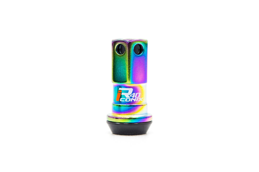 Project Kics R40 Iconix 12x1.25 Neo Chrome Lug Nuts w/ Locks and Black Caps - Universal