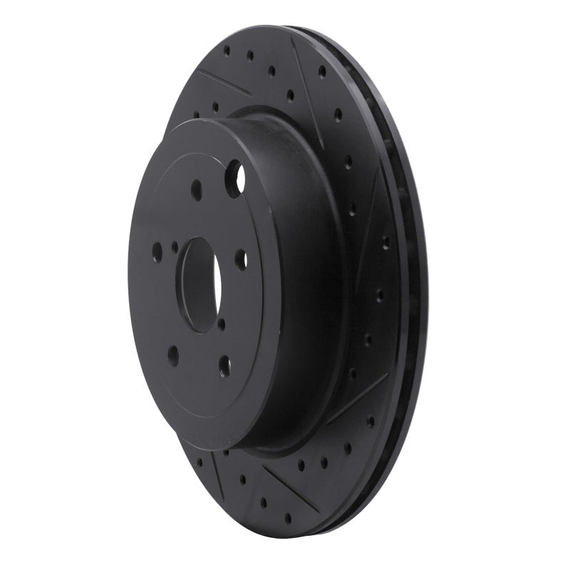 R1 Rear Right Drilled & Slotted Black Brake Rotor - 2008-2021 Subaru STI (WRX w/ Brembo)
