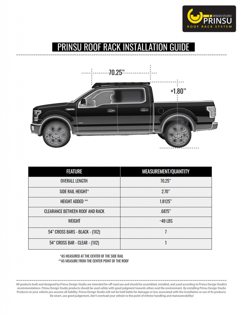 PRINSU Ford Raptor / F150 2015-2017 Roof Rack