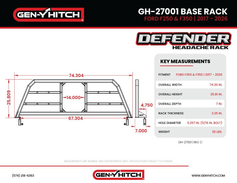 Gen-Y 17+ Ford F250/ F350 Defender Headache Rack Only - Black