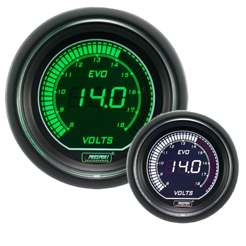 ProSport 2-1/16" Evo Electrical White Green Volt Gauge