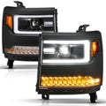 ANZO 16-18 Chevy Silverado1500 (Factory HID Models) LED Proj Light Bar Style Headlights Black - Pair