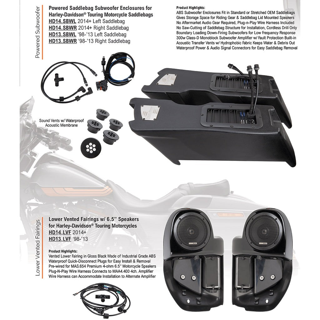 Lower Vented Fairings w/ 6.5” Speakers for 1998-2013 Harley-Davidson Touring Motorcycles Gloss Pair - HD13.LVF