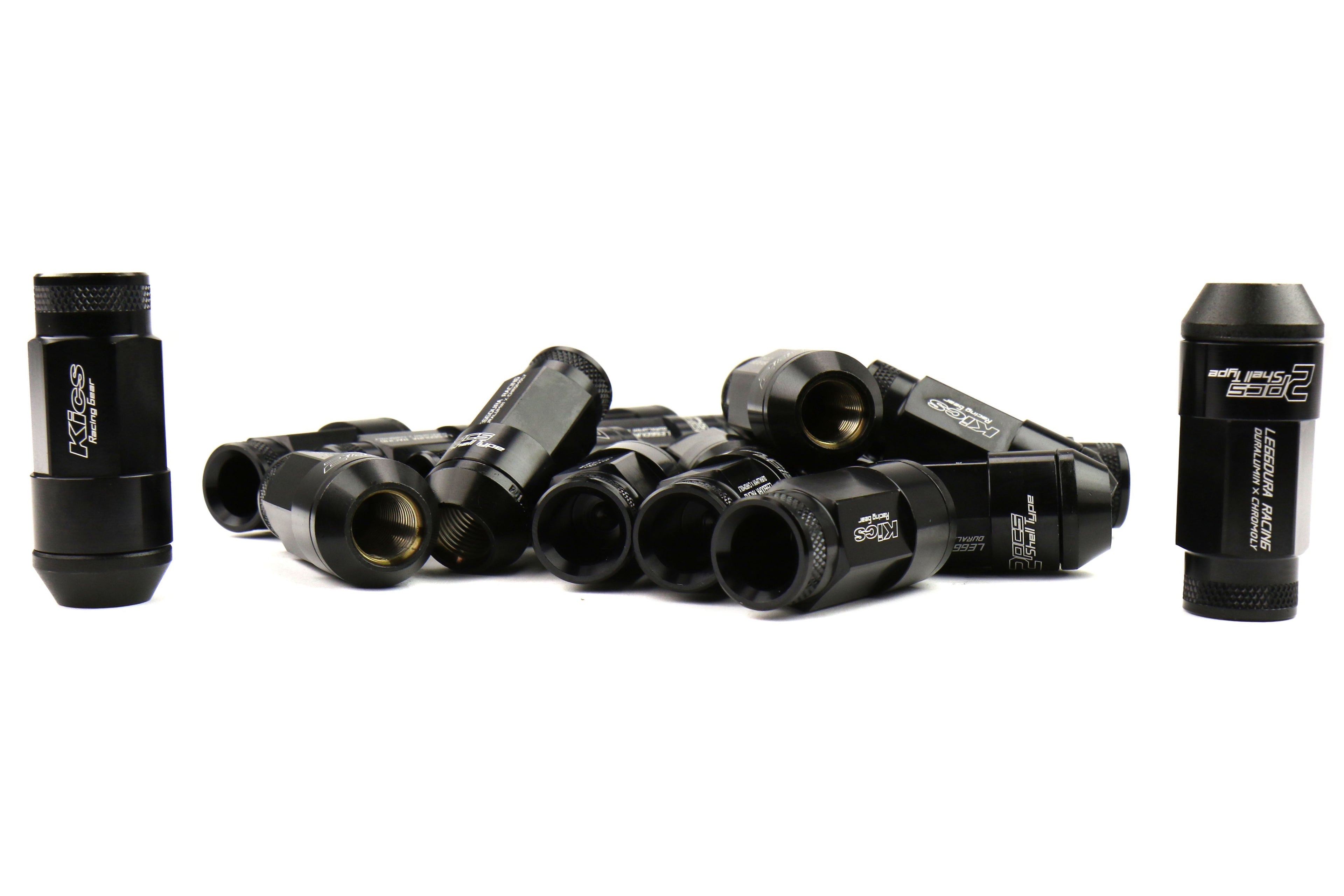 Project Kics Leggdura Racing Shell Type Lug Nut Set 53mm Open-End Look 12X1.25 Black
