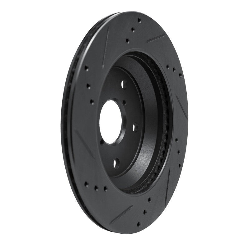 R1 Concepts Rear Right Drilled & Slotted Black Brake Rotor - 2019-2026 Subaru Crosstrek