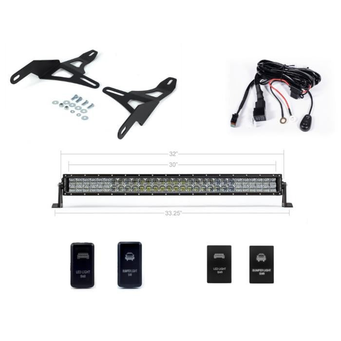 16+ Toyota Tacoma 32" LED Bar Lower Bumper Hidden Mounts Combo Kit
