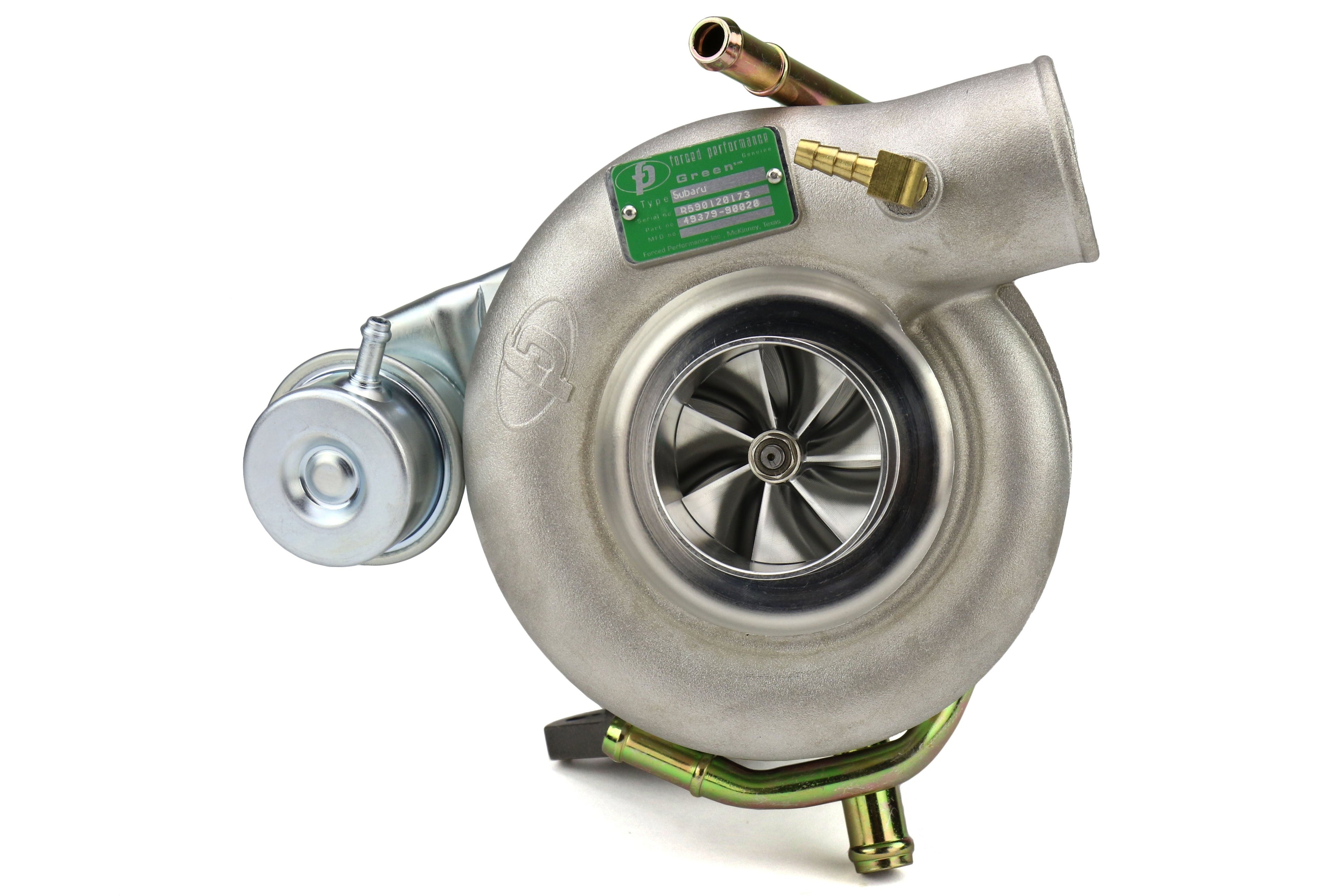 Forced Performance FP GREEN Turbocharger Subaru STI 60mm 8cm IWG w/ Oil Feed Line - 2002-2007 Subaru WRX / 2004-2021 Subaru STI