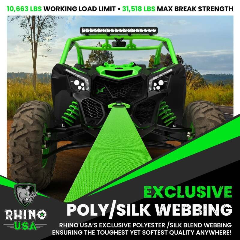 Rhino USA Recovery Tow Strap 3Inx30Ft (Green)