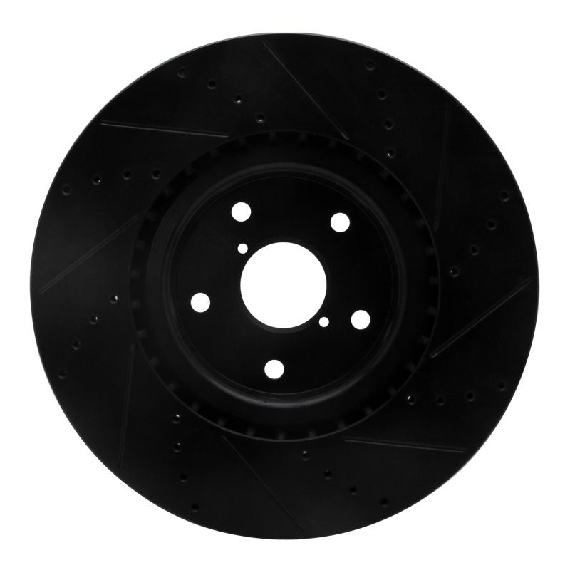 R1 Front Left Drilled & Slotted Black Brake Rotor - 2005-2017 Subaru STI