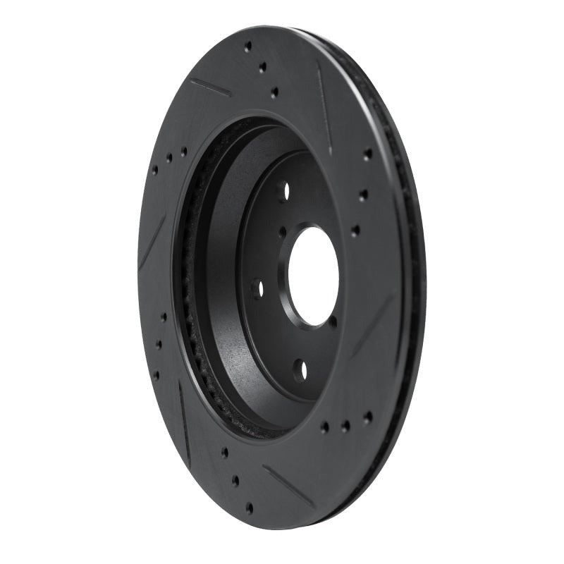R1 Concepts Rear Left Drilled & Slotted Black Brake Rotor - 2019-2026 Subaru Crosstrek