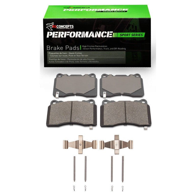 R1 Front R1 Performance Sport Pads & Hardware Kit - 2004-2017 Subaru STI / 2017-2020 & 2022-2026 Subaru BRZ w/ Brembo