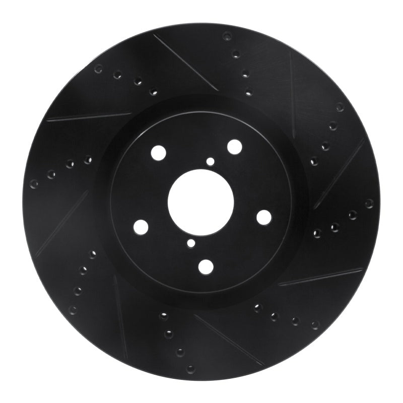 R1 Front Right Drilled & Slotted Black Brake Rotor - 2005-2017 Subaru STI