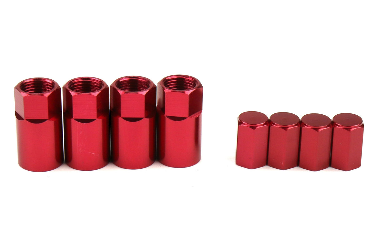 Wheelmate Valve Caps w/ TPMS Valve Step Sleeves Red - Universal
