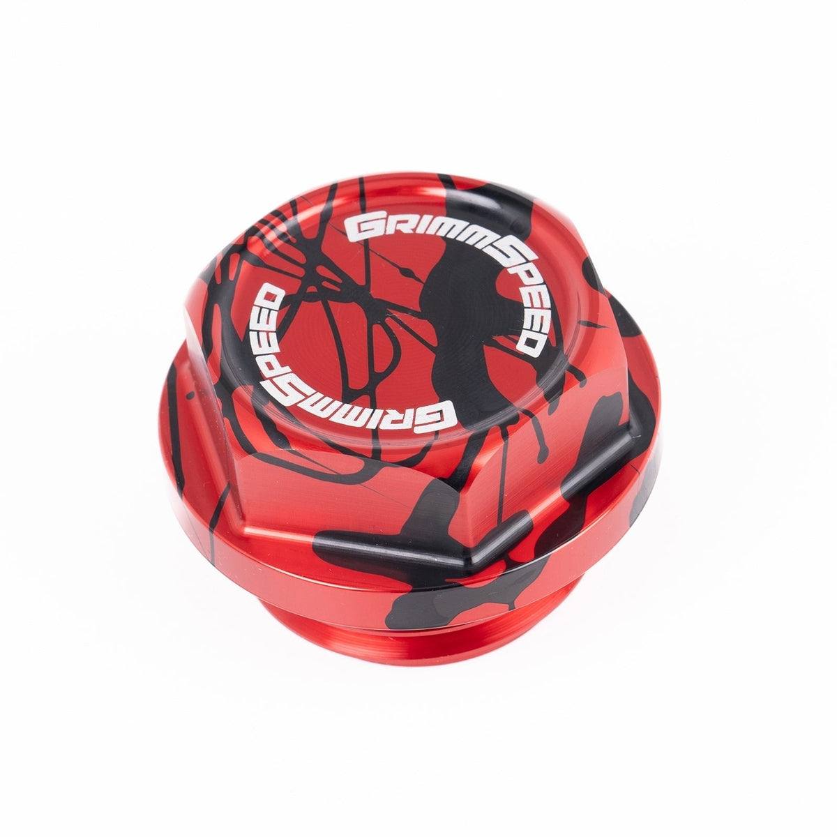 GrimmSpeed Version 2 Bolt Oil Cap (Splatter Red/Black) - Subaru Universal