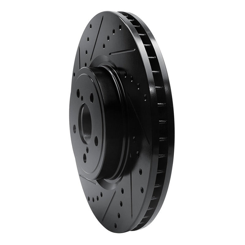R1 Concepts Drilled & Slotted Black Front Left Brake Rotor - 2005-2013 Subaru Outback