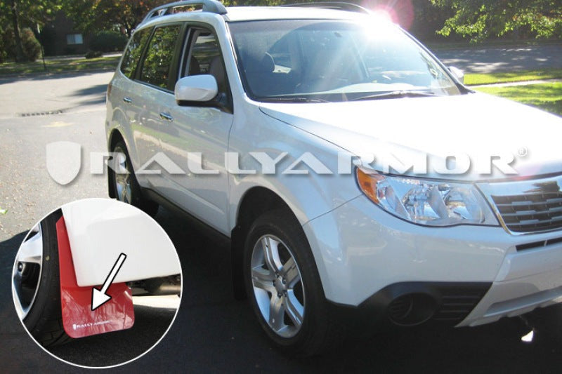 Rally Armor UR Mud Flap w/White Logo - Red - 2009-2013 Subaru Forester