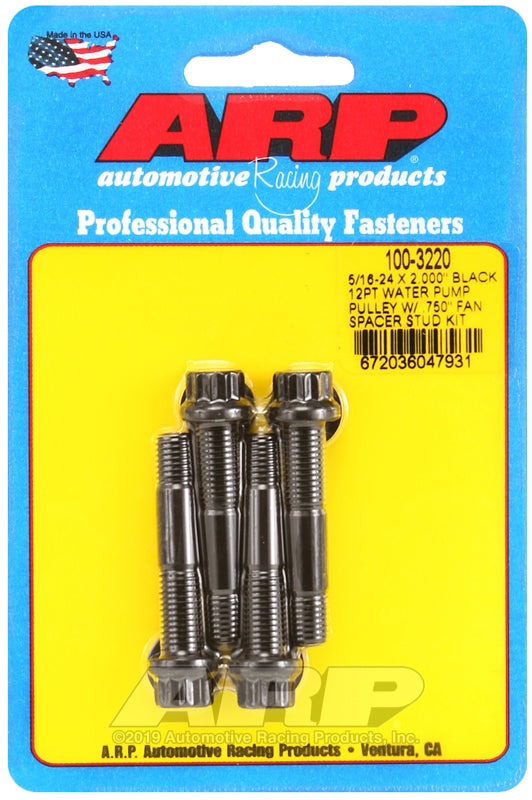 ARP 5/16-24 X 2.000 black 12pt water pump pulley w/ .750in fan spacer stud kit
