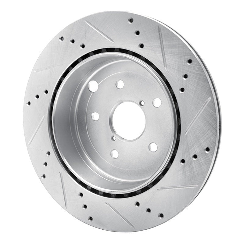 R1 Rear Left Drilled & Slotted Silver Brake Rotor - 2008-2017 Subaru STI