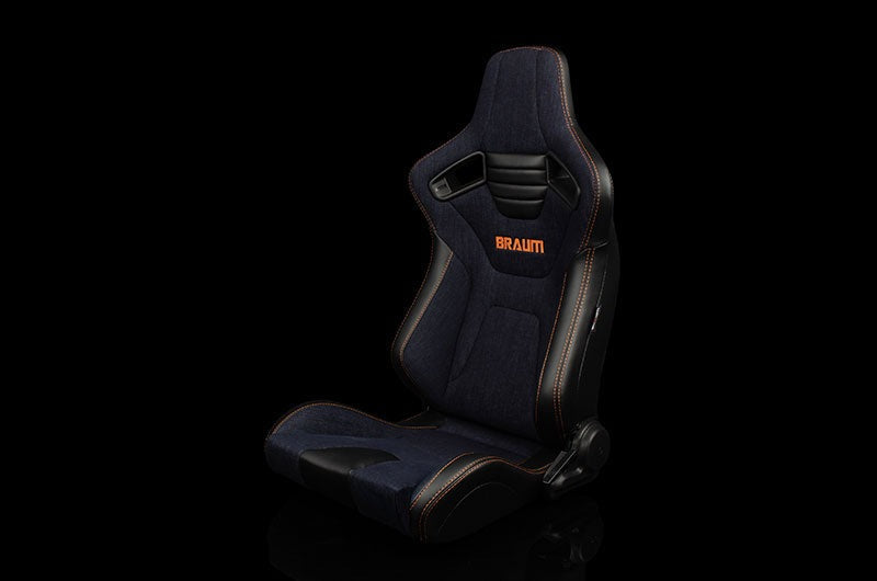 Braum Elite-X Series Sport Seats - Black PU / Navy Denim / Orange Stitching Pair - Universal