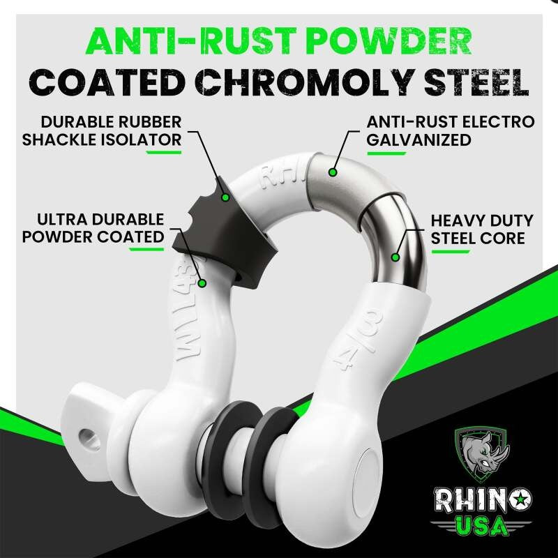 Rhino USA 3/4In D-Ring Shackle Set (2-Pack)(White)