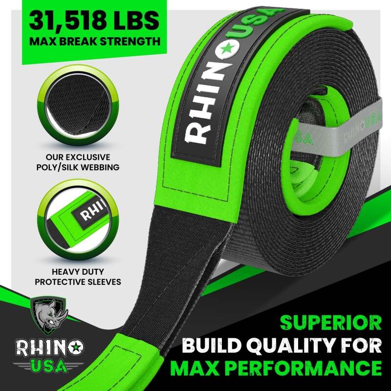 Rhino USA Recovery Tow Strap 3Inx20Ft (Black)