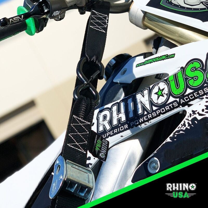 Rhino USA Cambuckle Motorcycle Tiedown Straps 2-Pack (Green) 1.5In X 8Ft