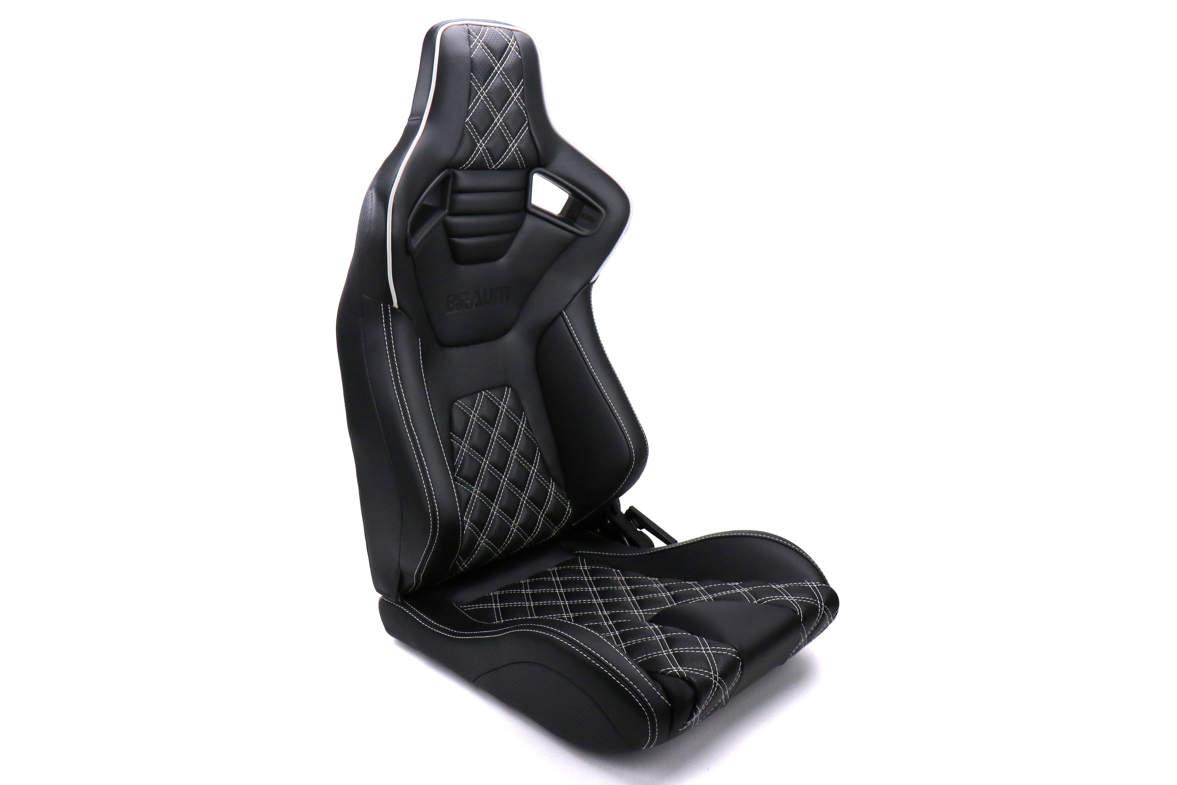 Braum Elite-X Series Racing Seats Diamond Edition White Piping Pair - Universal