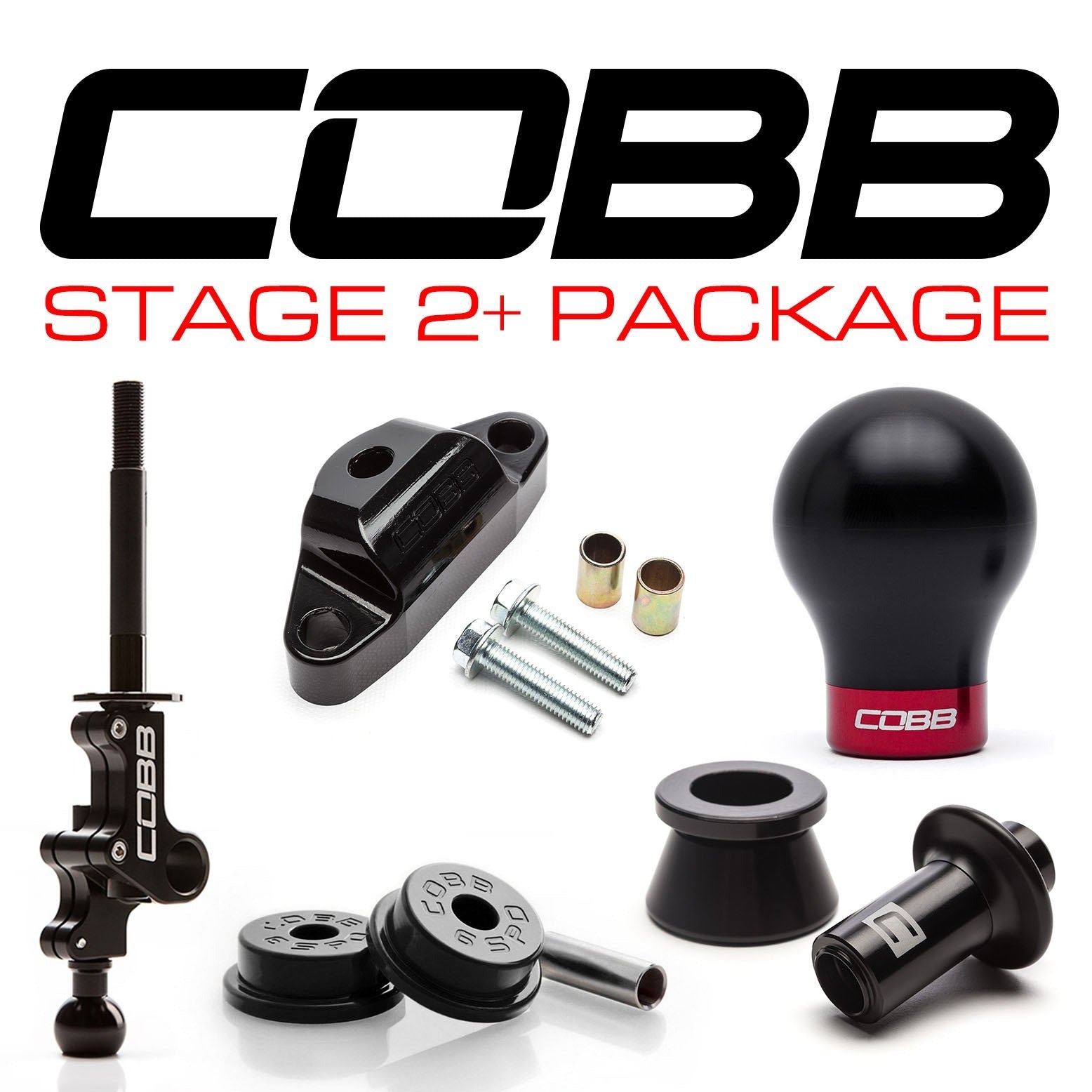 Cobb Stg 2+ Drivetrain Pkg - Black Knob / White & Red Lockout - 2004-2021 Subaru STI 6MT