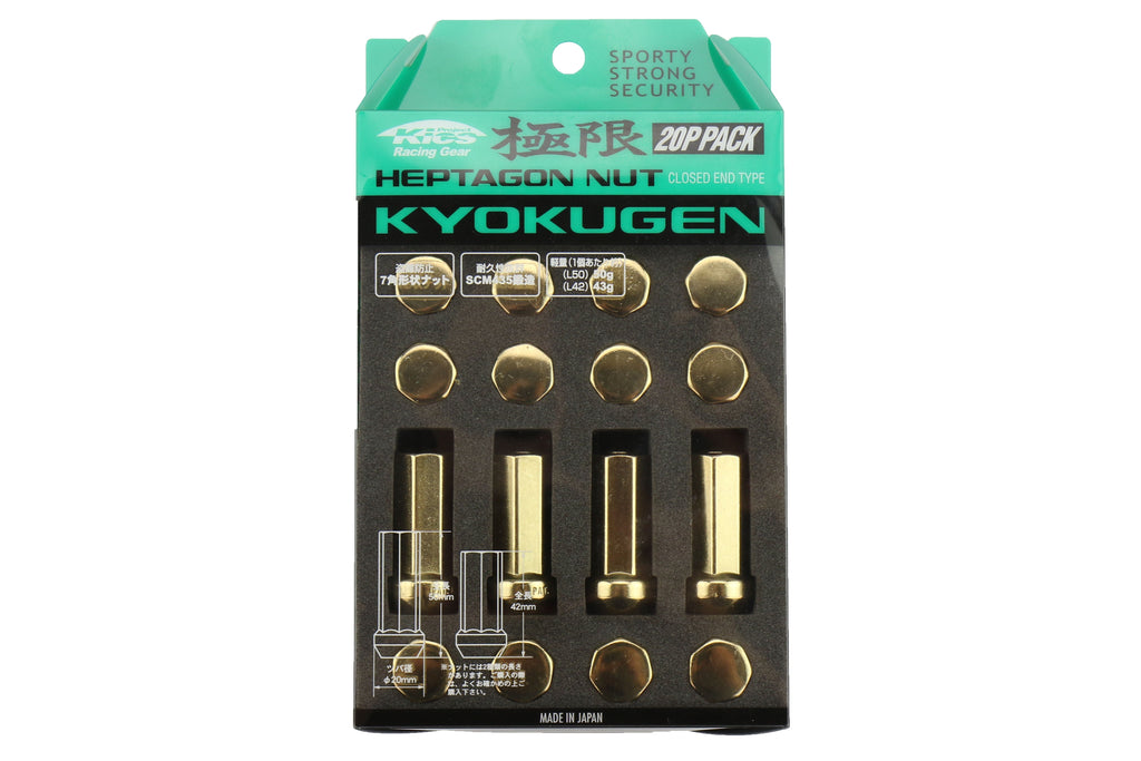 Project Kics Kyokugen Heptagon 42mm Closed Ended Gold Lug Nuts 12x1.25 - Universal