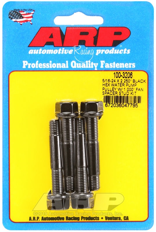 ARP 5/16-24 X 2.250 Black Hex Water Pump Pulley w/ 1.000in Fan Spacer Stud Kit