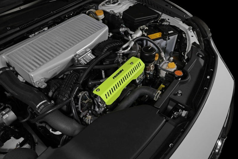 PERRIN Pulley Cover - Neon Yellow (SHORT - For Use w/PERRIN AOS) - 2022-2026 Subaru WRX