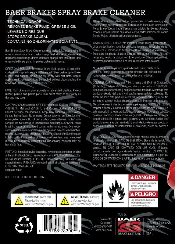 Baer Brakes Spray Brake Cleaner Non-Chlorinated Technical Grade 130Z - 12 Case (Aerosol)