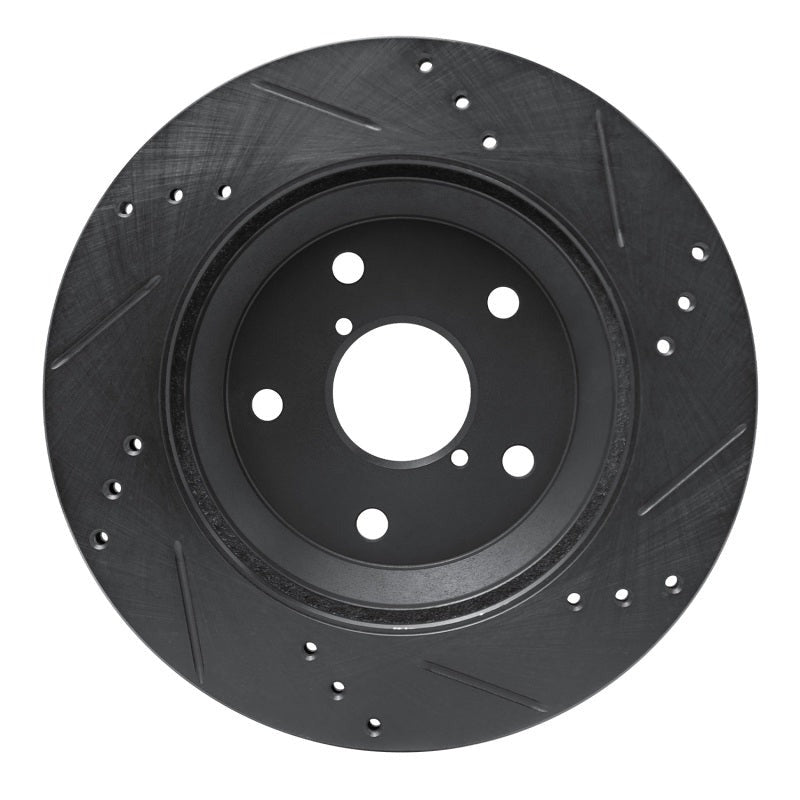 R1 Concepts Rear Left Drilled & Slotted Black Brake Rotor - 2019-2026 Subaru Crosstrek