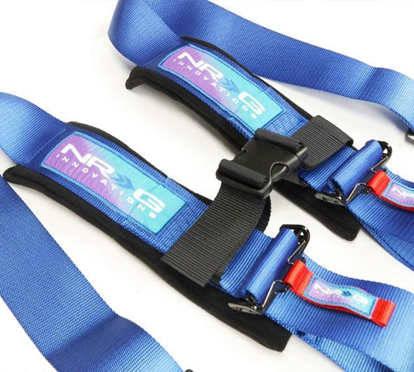NRG Innovations SFI 16.1 5pt 3 inch Seat Belt Harness with pads / Latch Link - Blue 12/22 - Universal