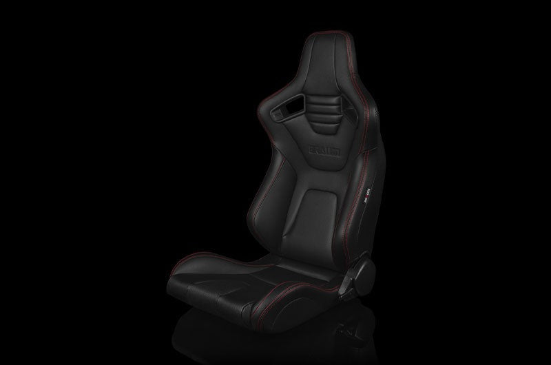 ELITE-X Series Sport Reclinable Seats (Pair) - Black Leatherette w/ Red Stitching - Universal