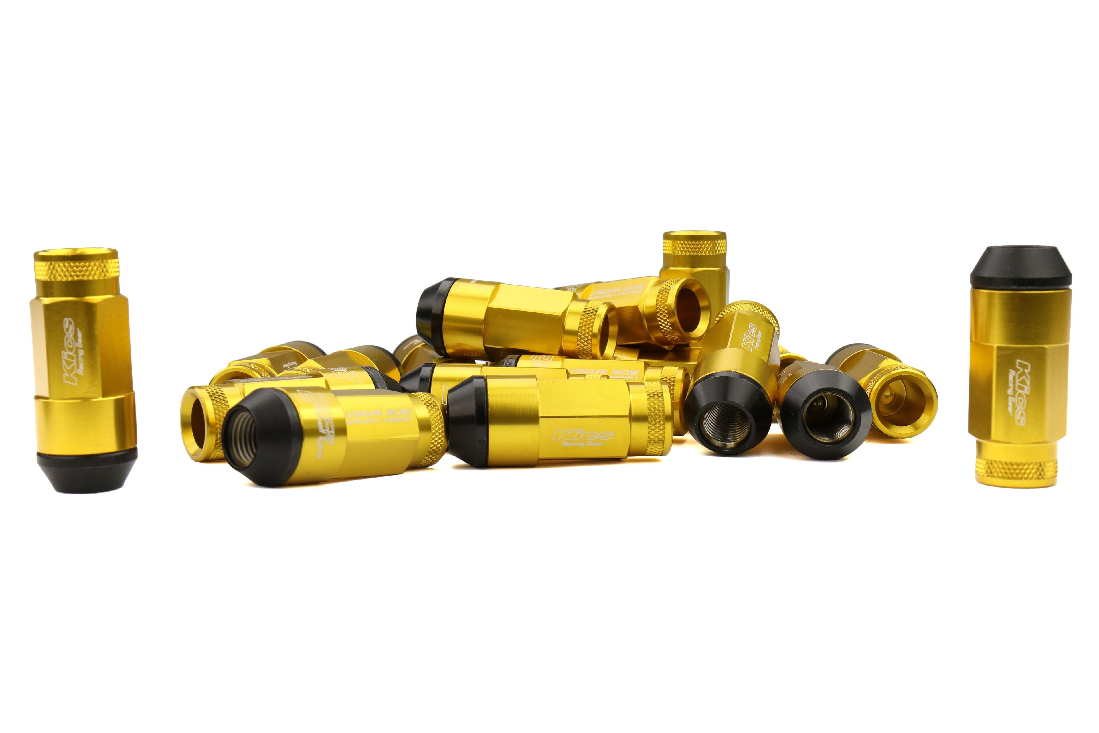 Project Kics Leggdura Racing Shell Type Lug Nut Set 53mm Open-End Look 12X1.25 Gold - Universal