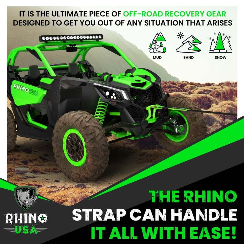 Rhino USA Recovery Tow Strap 3Inx20Ft (Green)