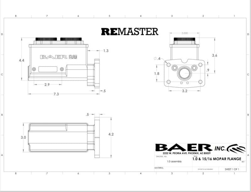 Baer Brakes Mopar 1in Bore Remaster 4-Bolt Left Port Master Cylinder Assembly - Black