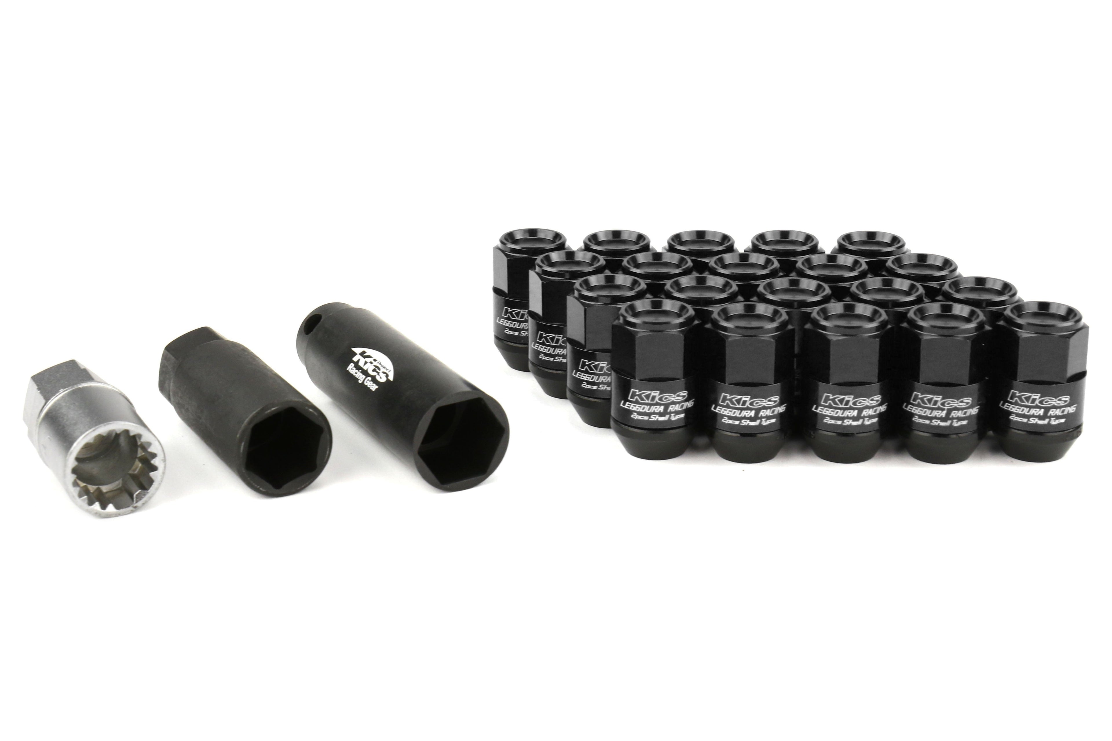 Project Kics Leggdura Racing Shell Type Lug Nut Set 35mm Closed-End Look 12X1.25 Black