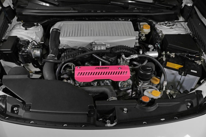 PERRIN Pulley Cover - Hyper Pink (SHORT - For Use w/PERRIN AOS) - 2022-2026 Subaru WRX